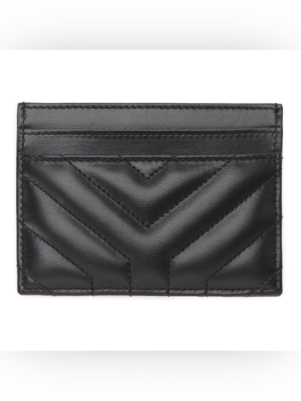 Saint Laurent Joan Black Card Case In Quilted, Chevron Calfskin Leather w/ CoA - Picture 2 of 13
